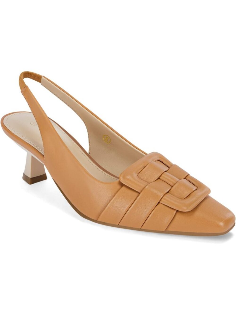 Women's Light Brown(Pu) Sling Back Low Kitten Heel Closed Toe Pumps Dress Shoes